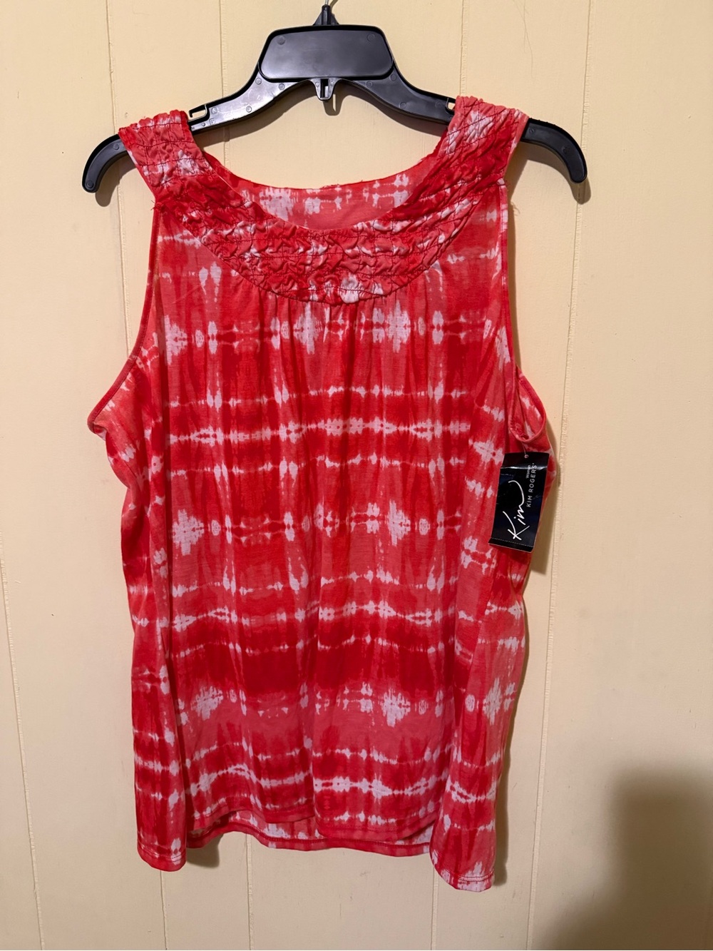 Kim Rogers Red and White Tie-Dye Sleeveless Tank Top